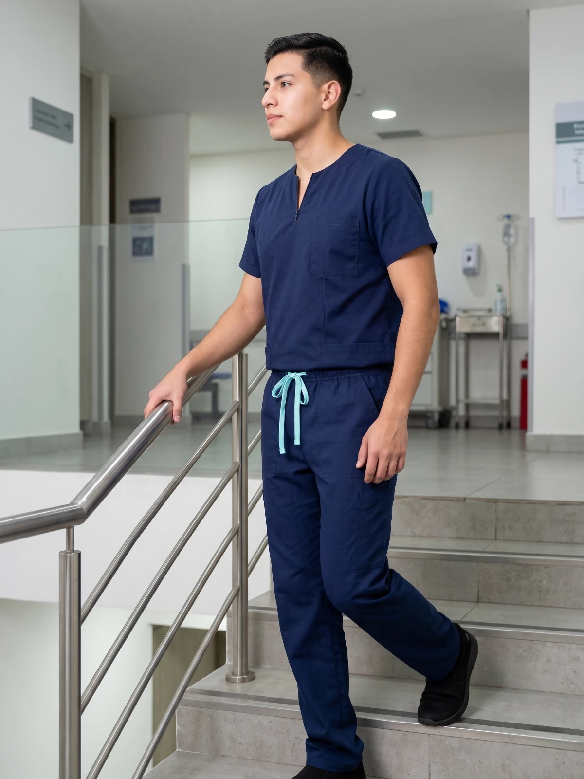 Uniforme de Enfermería Estilo Zip de Color Azul Marino Unisex