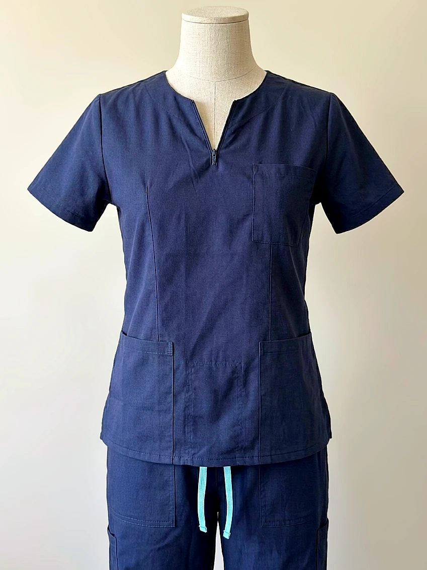 Uniforme de Enfermería Estilo Zip de Color Azul Marino Unisex miniatura 2